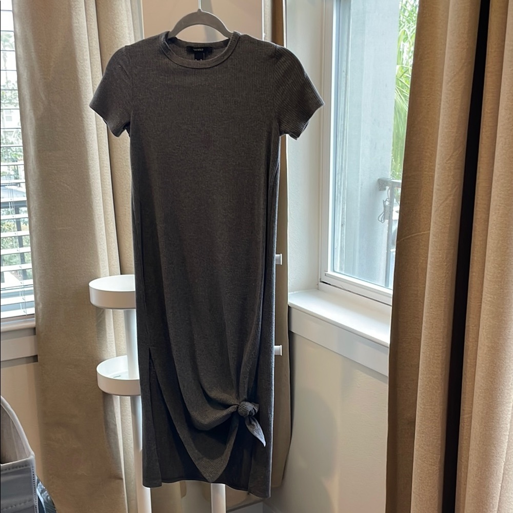 Gray Knit bodycon Dress with leg slip
